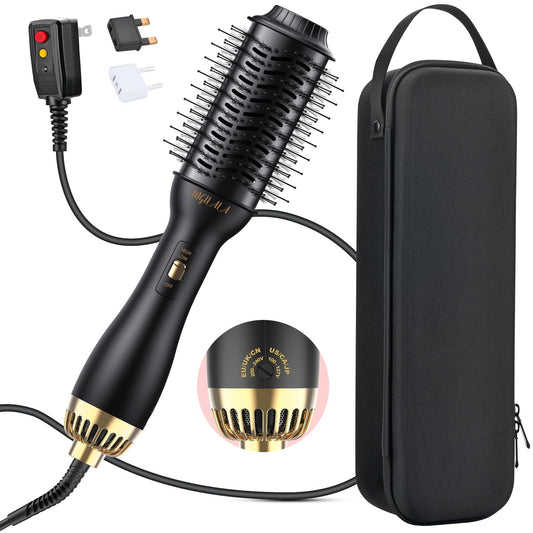 110~250V Multi-Voltage Hair Dryer Brush for International Travel, EU/UK Plug Adapter & Travel Case Included, Europe Travel Essentials for Women